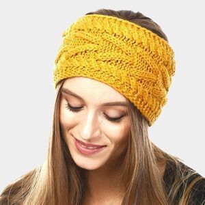 Mustard Yellow Solid Cable Knit Earmuff Headband